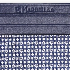 Dark Blue Silk And Leather Credit Card Holder - 5 Compartments