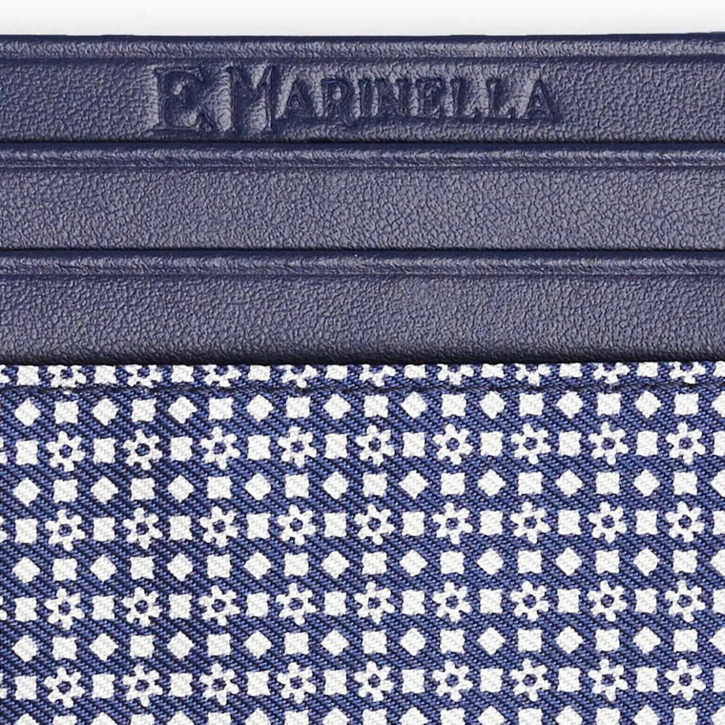 Dark Blue Silk And Leather Credit Card Holder - 5 Compartments