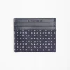 Dark Blue Silk And Leather Credit Card Holder 5 Compartments