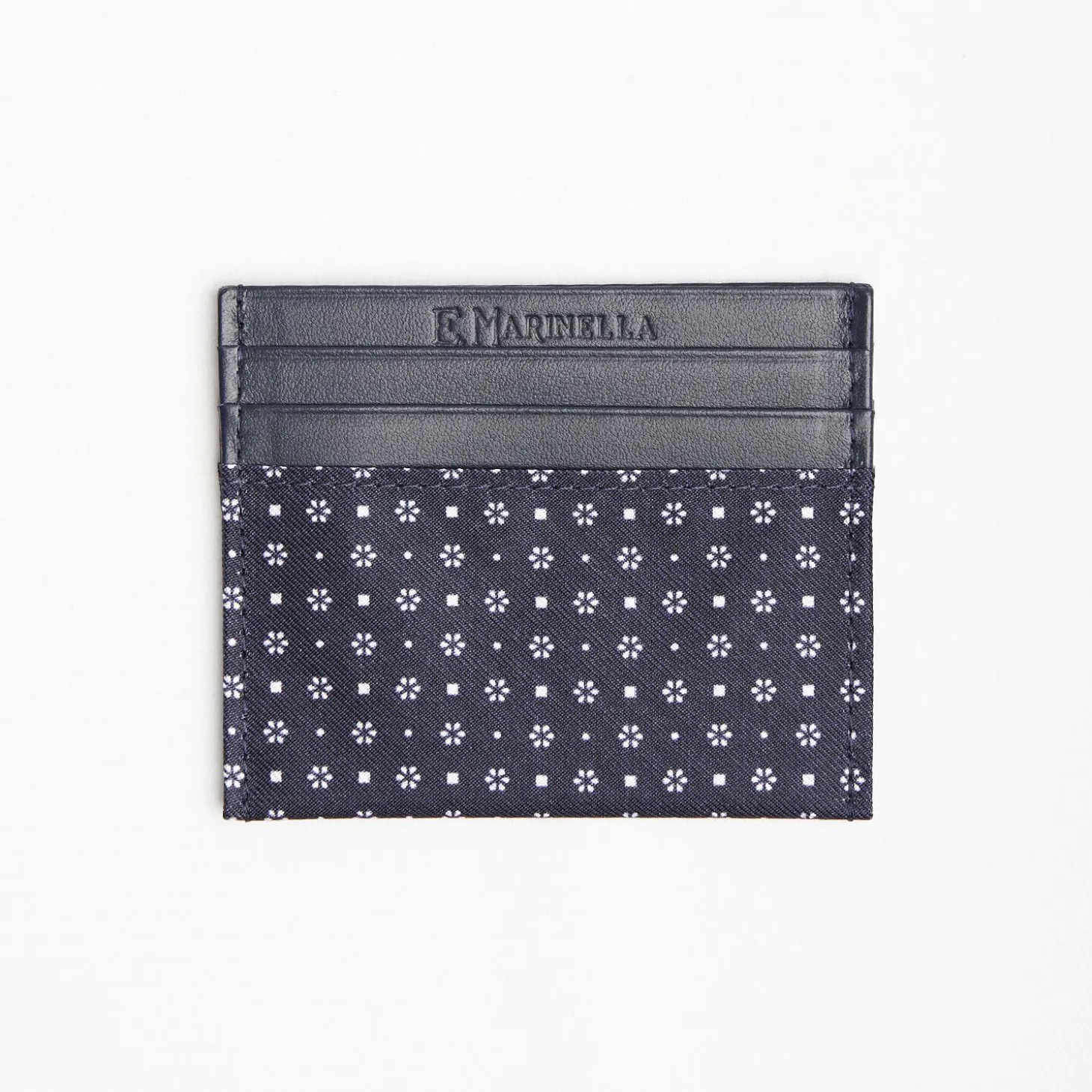 Dark Blue Silk And Leather Credit Card Holder 5 Compartments