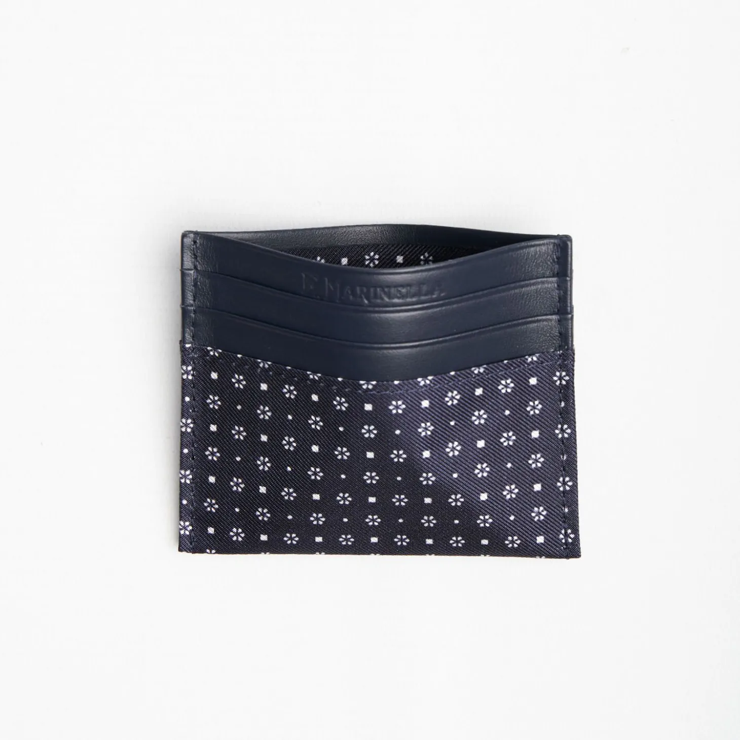 Dark Blue Silk And Leather Credit Card Holder 5 Compartments