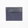 Dark Blue Silk And Leather Credit Card Holder 5 Compartments