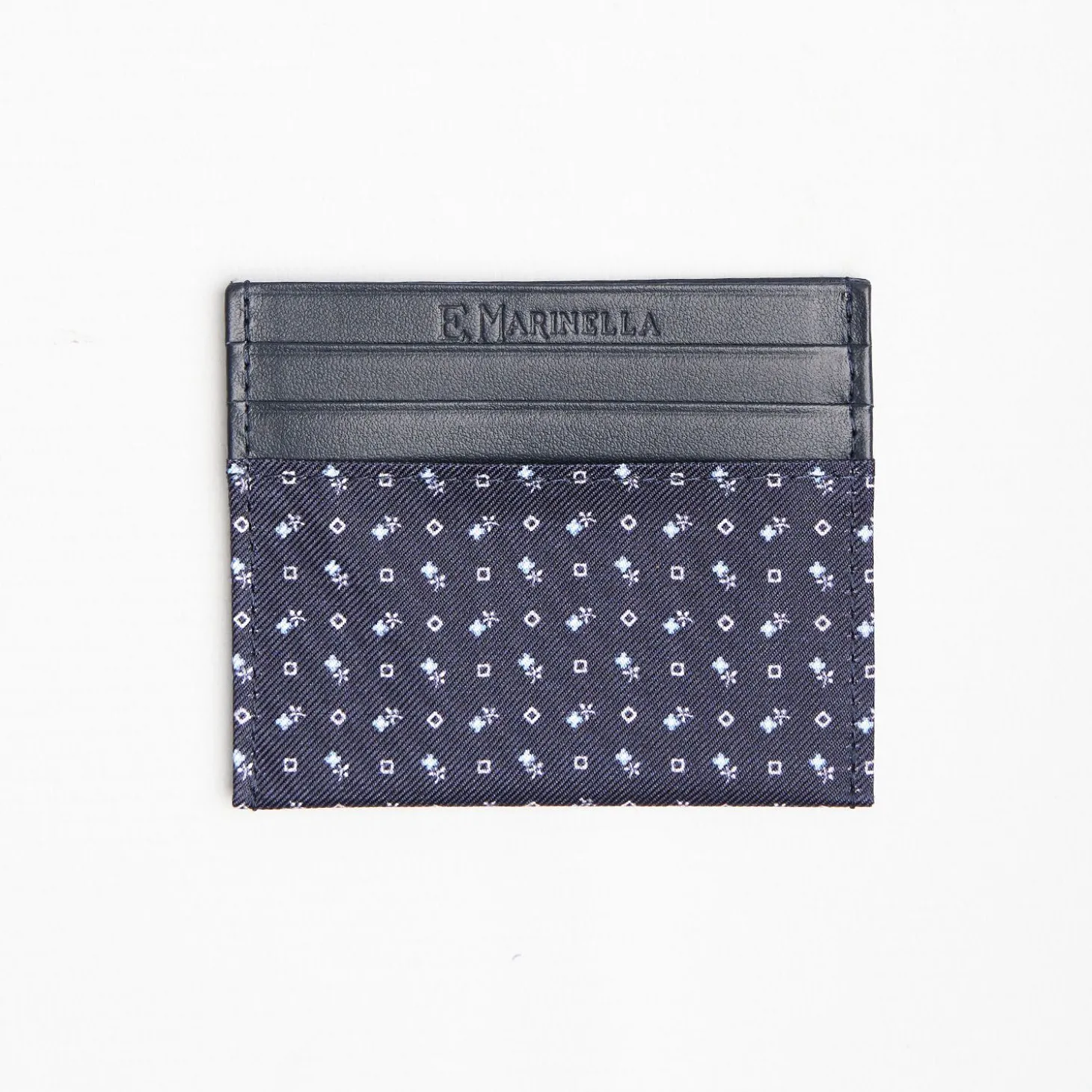 Dark Blue Silk And Leather Credit Card Holder 5 Compartments