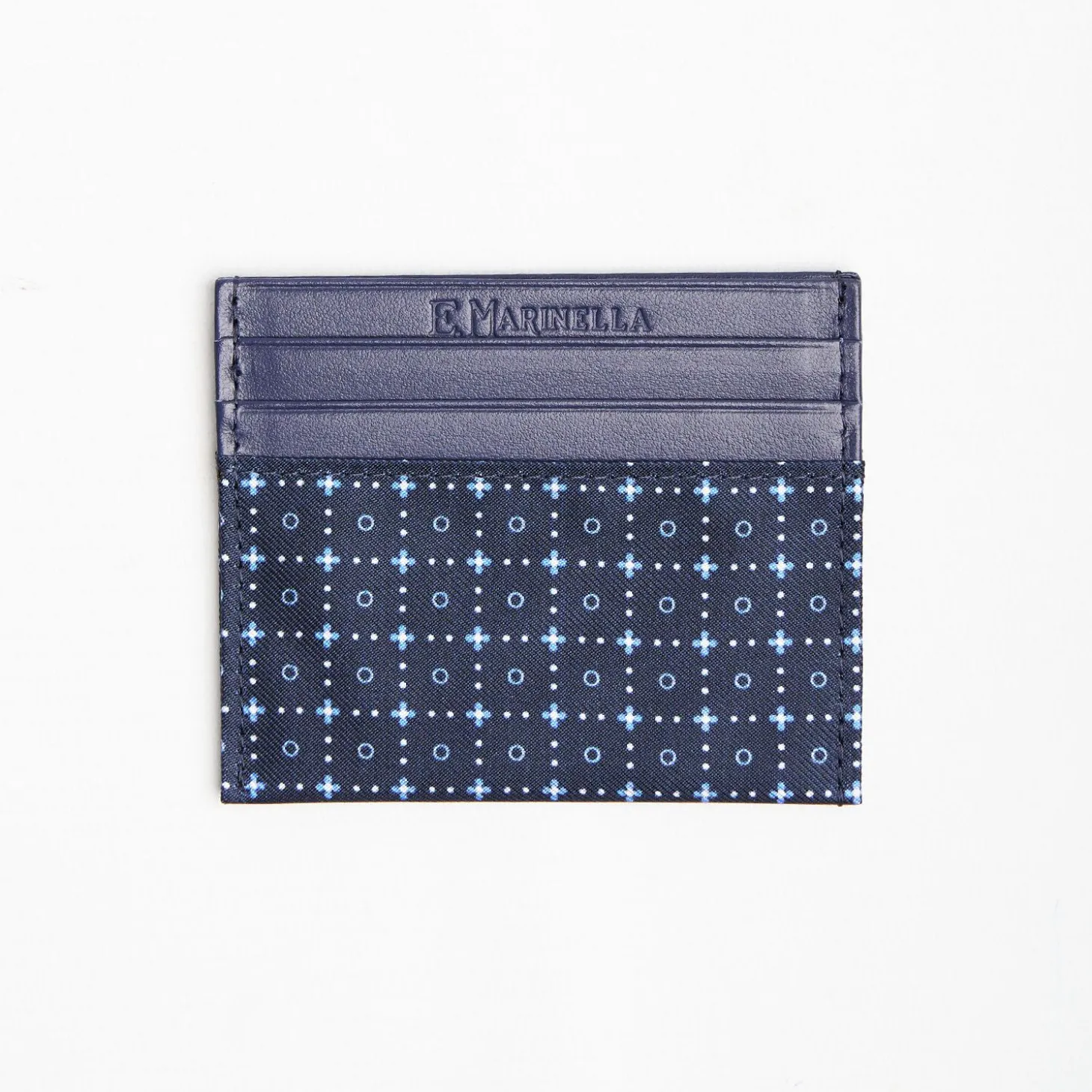 Dark Blue Silk And Leather Credit Card Holder 5 Compartments