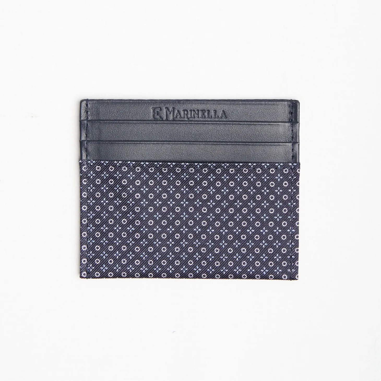 Dark Blue Silk And Leather Credit Card Holder 5 Compartments