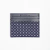 Dark Blue Silk And Leather Credit Card Holder 5 Compartments