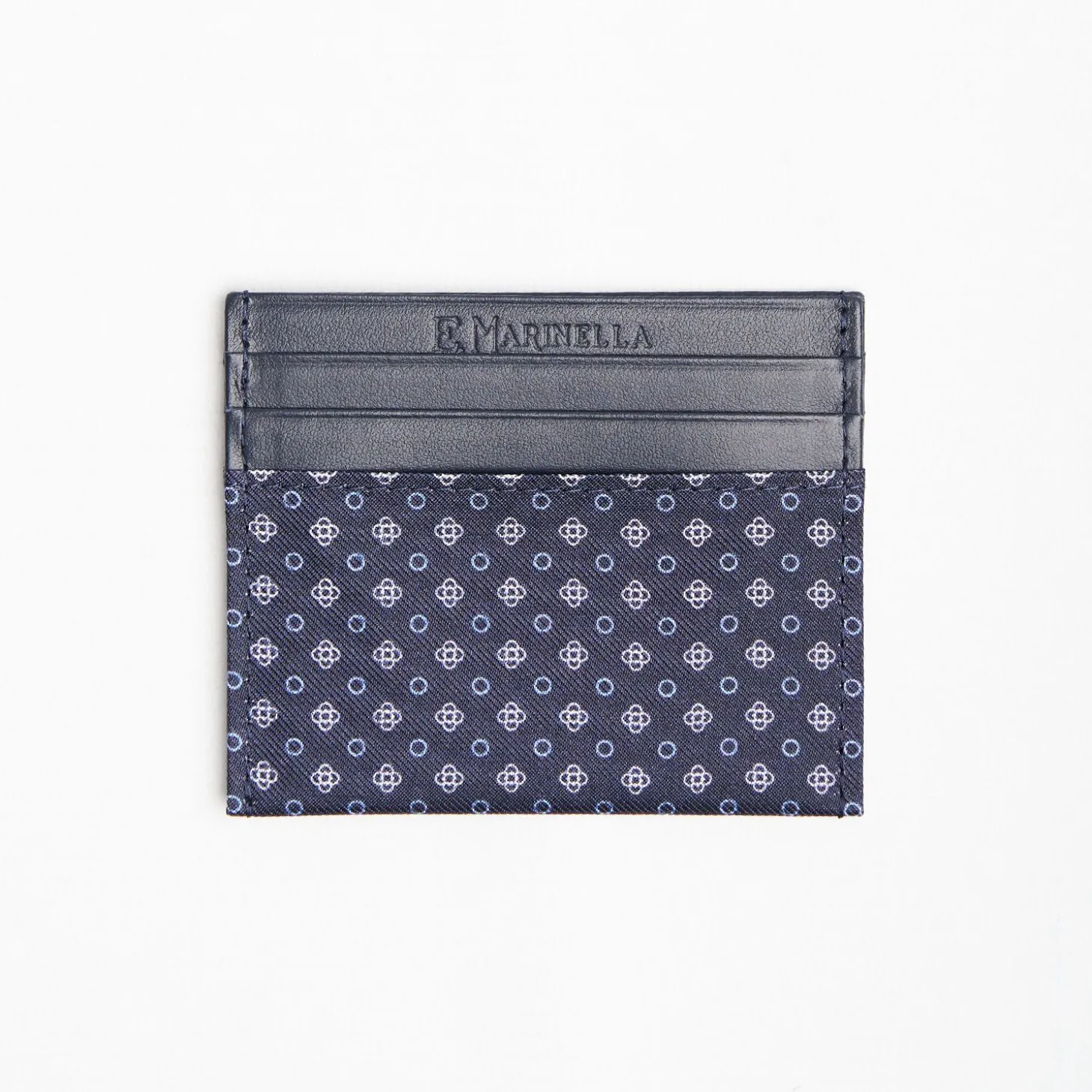 Dark Blue Silk And Leather Credit Card Holder 5 Compartments
