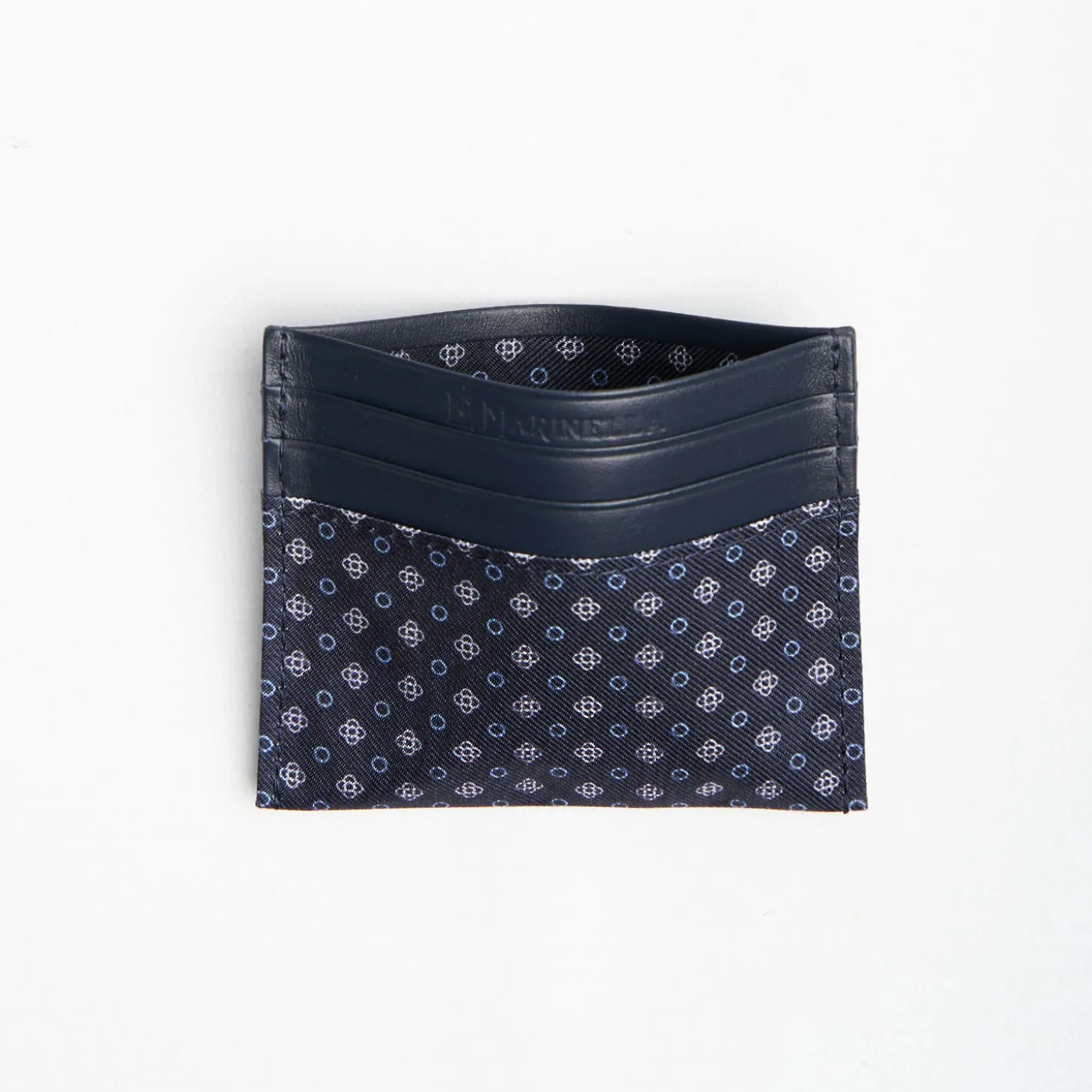 Dark Blue Silk And Leather Credit Card Holder 5 Compartments