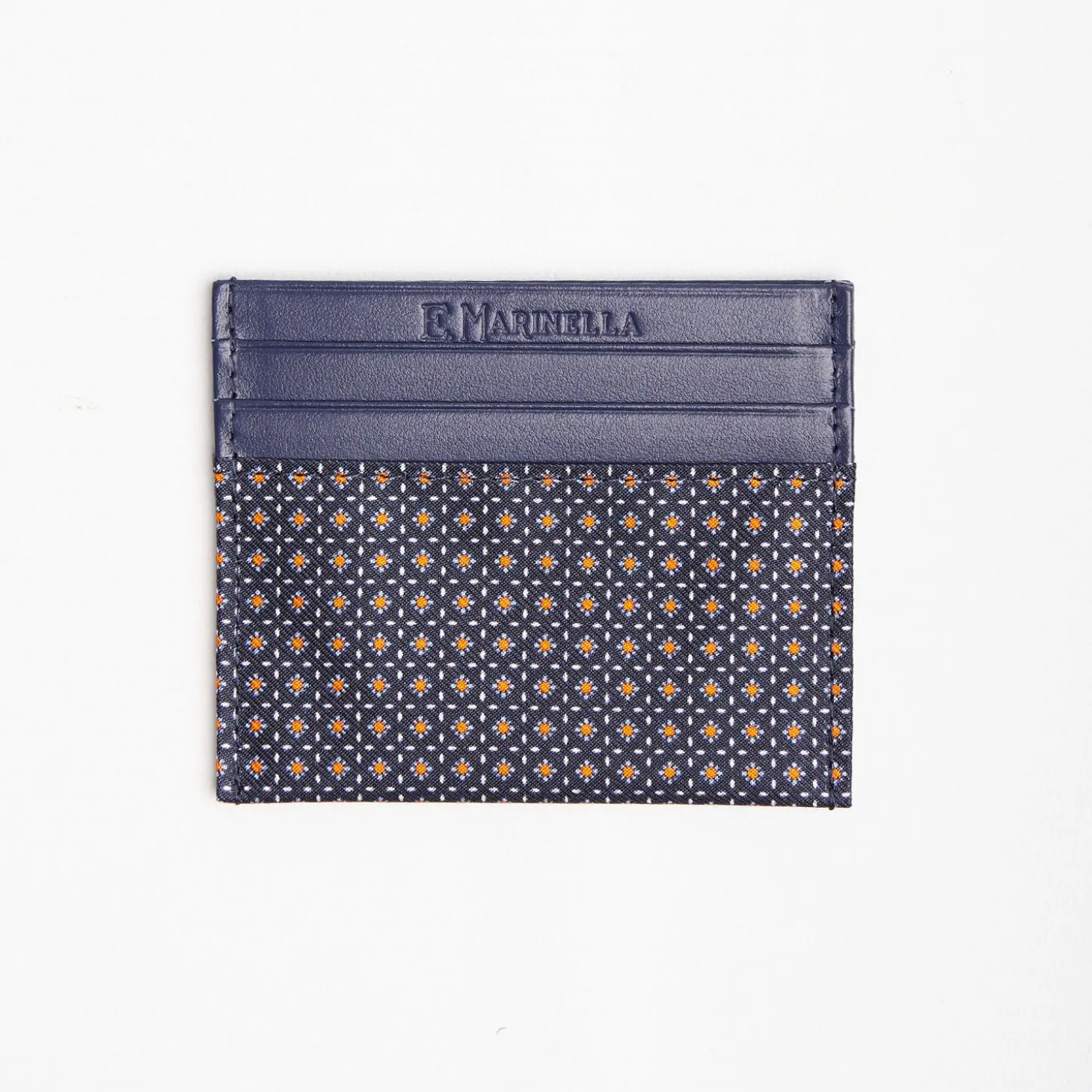 Dark Blue Silk And Leather Credit Card Holder 5 Compartments