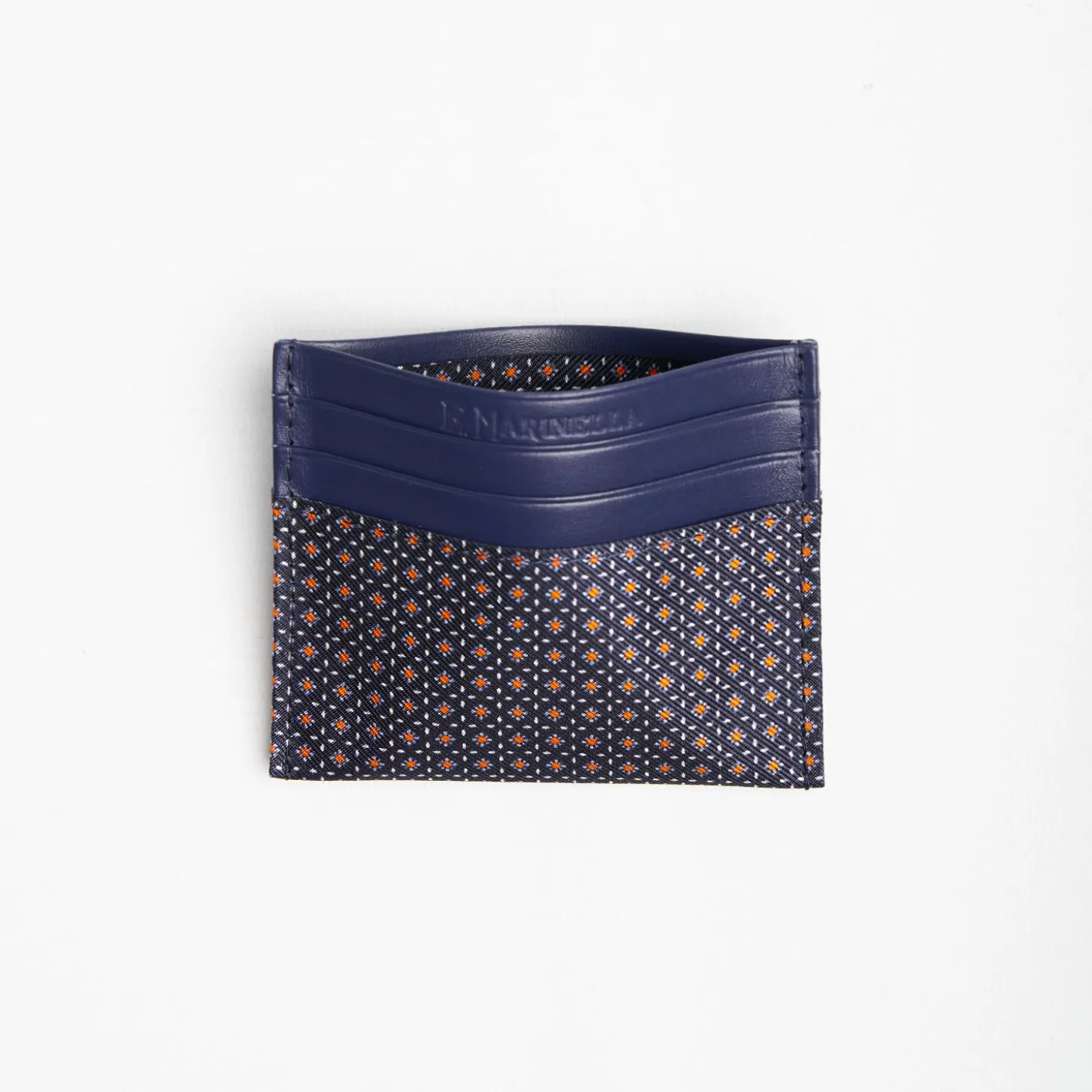 Dark Blue Silk And Leather Credit Card Holder 5 Compartments