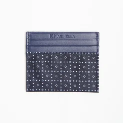 Dark Blue Silk And Leather Credit Card Holder 5 Compartments