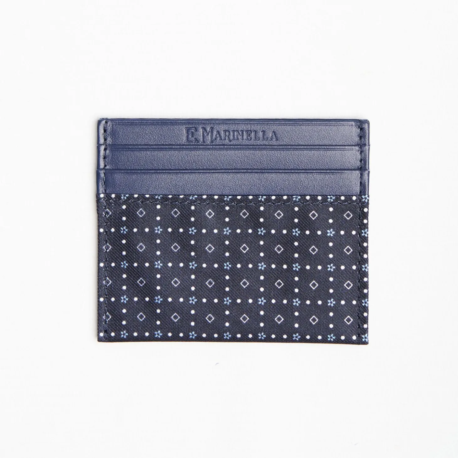 Dark Blue Silk And Leather Credit Card Holder 5 Compartments