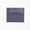 Dark Blue Silk And Leather Credit Card Holder 5 Compartments