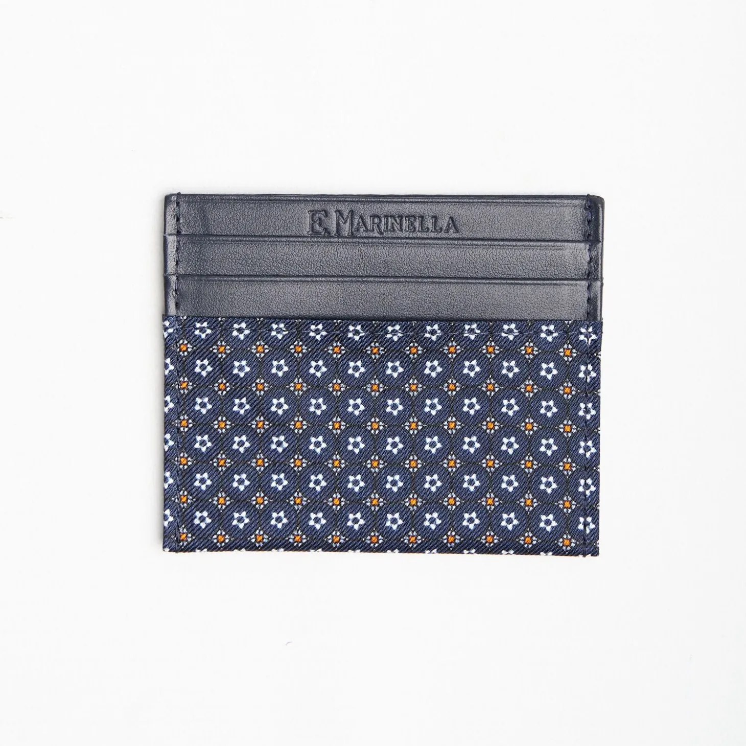 Dark Blue Silk And Leather Credit Card Holder 5 Compartments