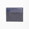 Dark Blue Silk And Leather Credit Card Holder 5 Compartments