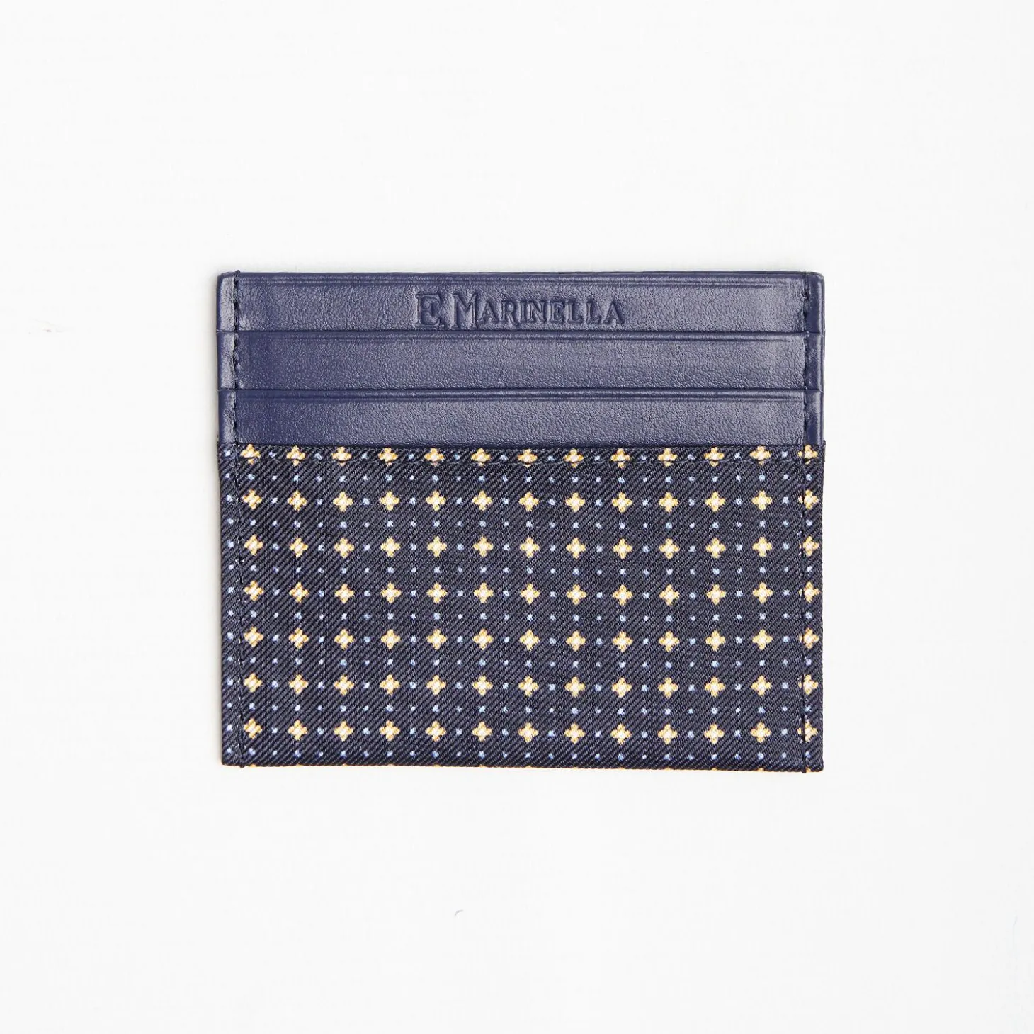 Dark Blue Silk And Leather Credit Card Holder 5 Compartments