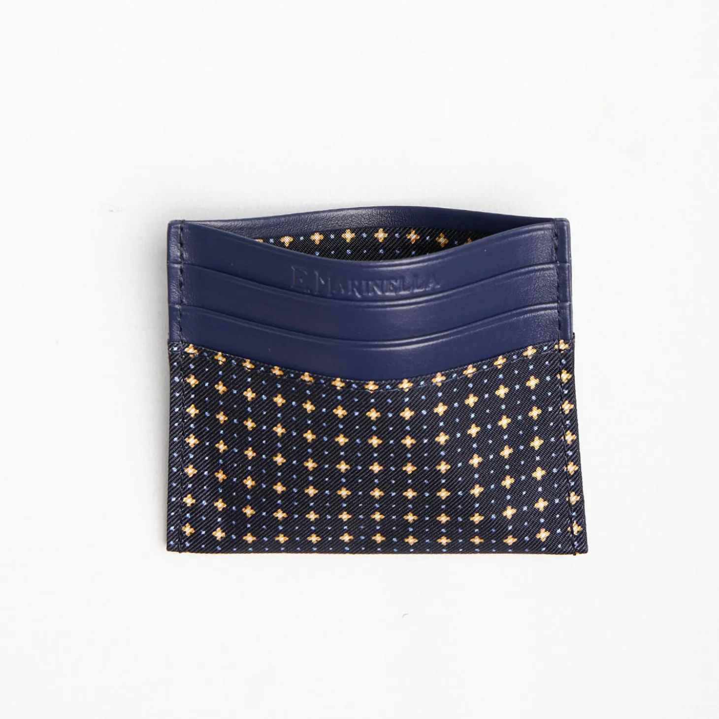 Dark Blue Silk And Leather Credit Card Holder 5 Compartments