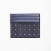Dark Blue Silk And Leather Credit Card Holder 5 Compartments
