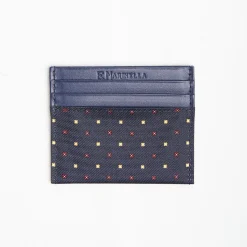 Dark Blue Silk And Leather Credit Card Holder 5 Compartments