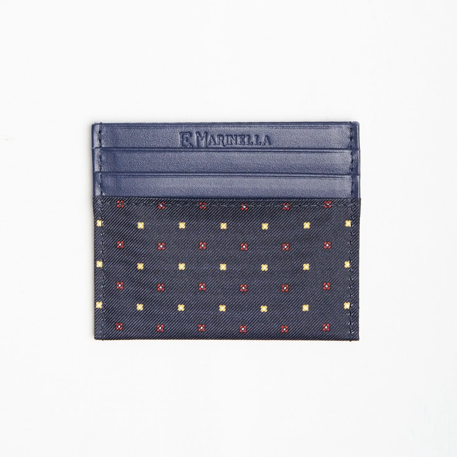Dark Blue Silk And Leather Credit Card Holder 5 Compartments