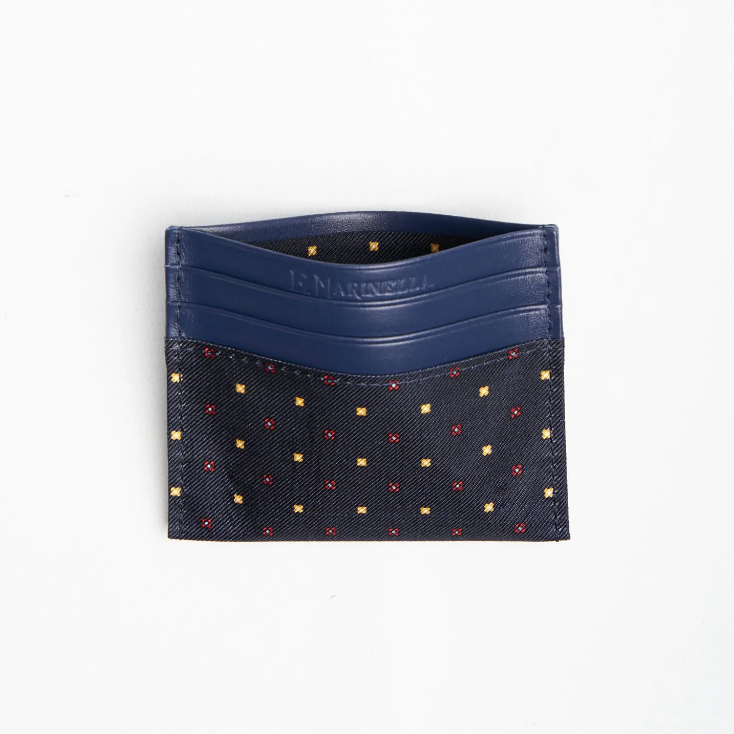 Dark Blue Silk And Leather Credit Card Holder 5 Compartments