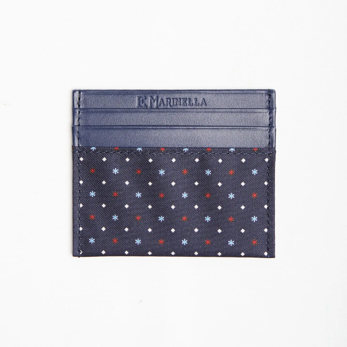 Dark Blue Silk And Leather Credit Card Holder 5 Compartments