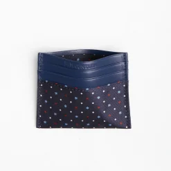 Dark Blue Silk And Leather Credit Card Holder 5 Compartments