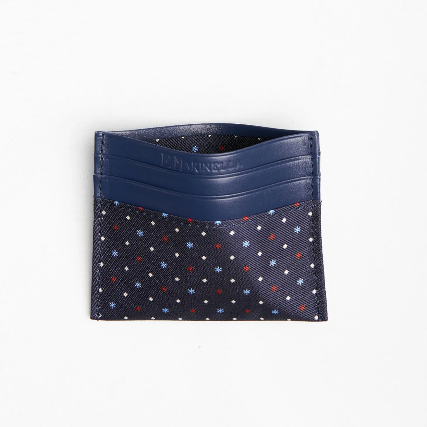 Dark Blue Silk And Leather Credit Card Holder 5 Compartments