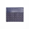 Dark Blue Silk And Leather Credit Card Holder - 5 Compartments