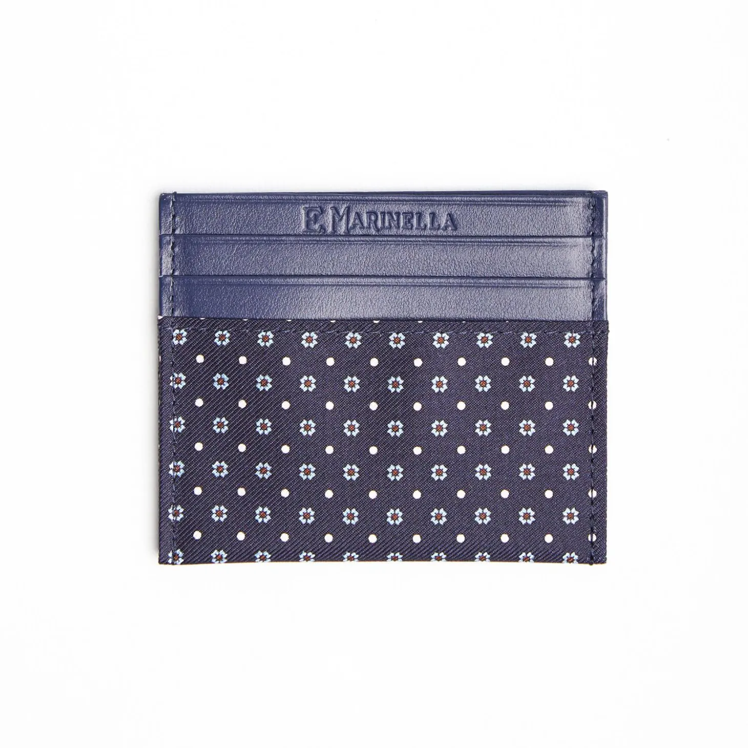 Dark Blue Silk And Leather Credit Card Holder - 5 Compartments