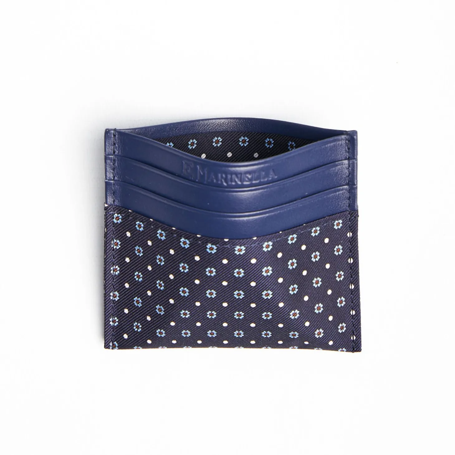 Dark Blue Silk And Leather Credit Card Holder - 5 Compartments
