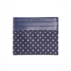 Dark Blue Silk And Leather Credit Card Holder 5 Compartments
