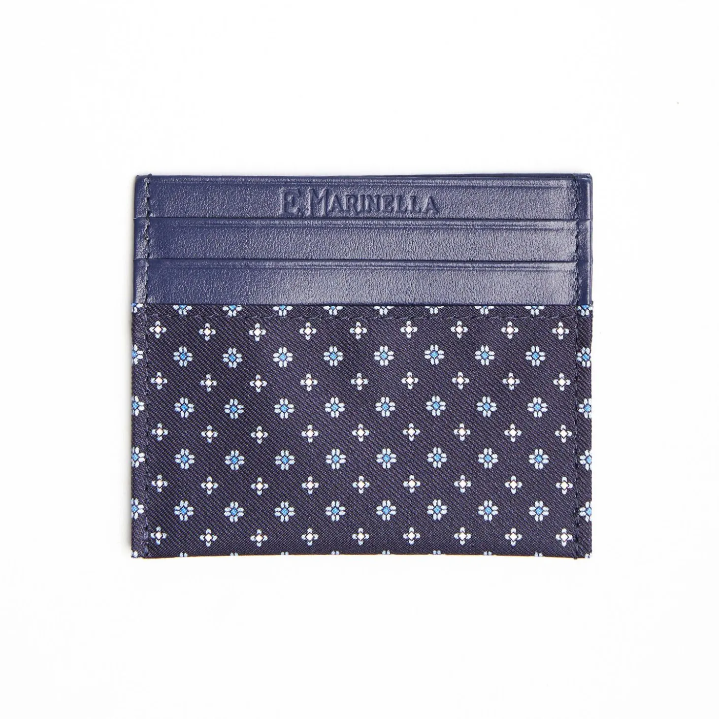 Dark Blue Silk And Leather Credit Card Holder 5 Compartments