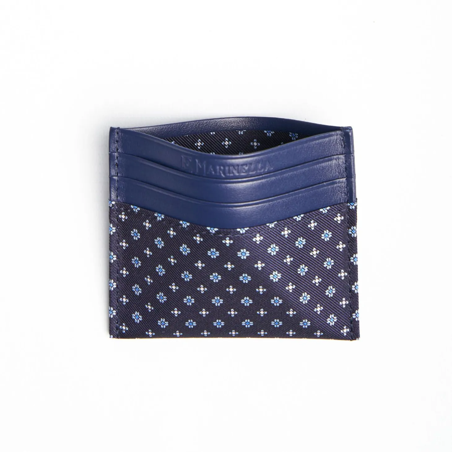 Dark Blue Silk And Leather Credit Card Holder 5 Compartments