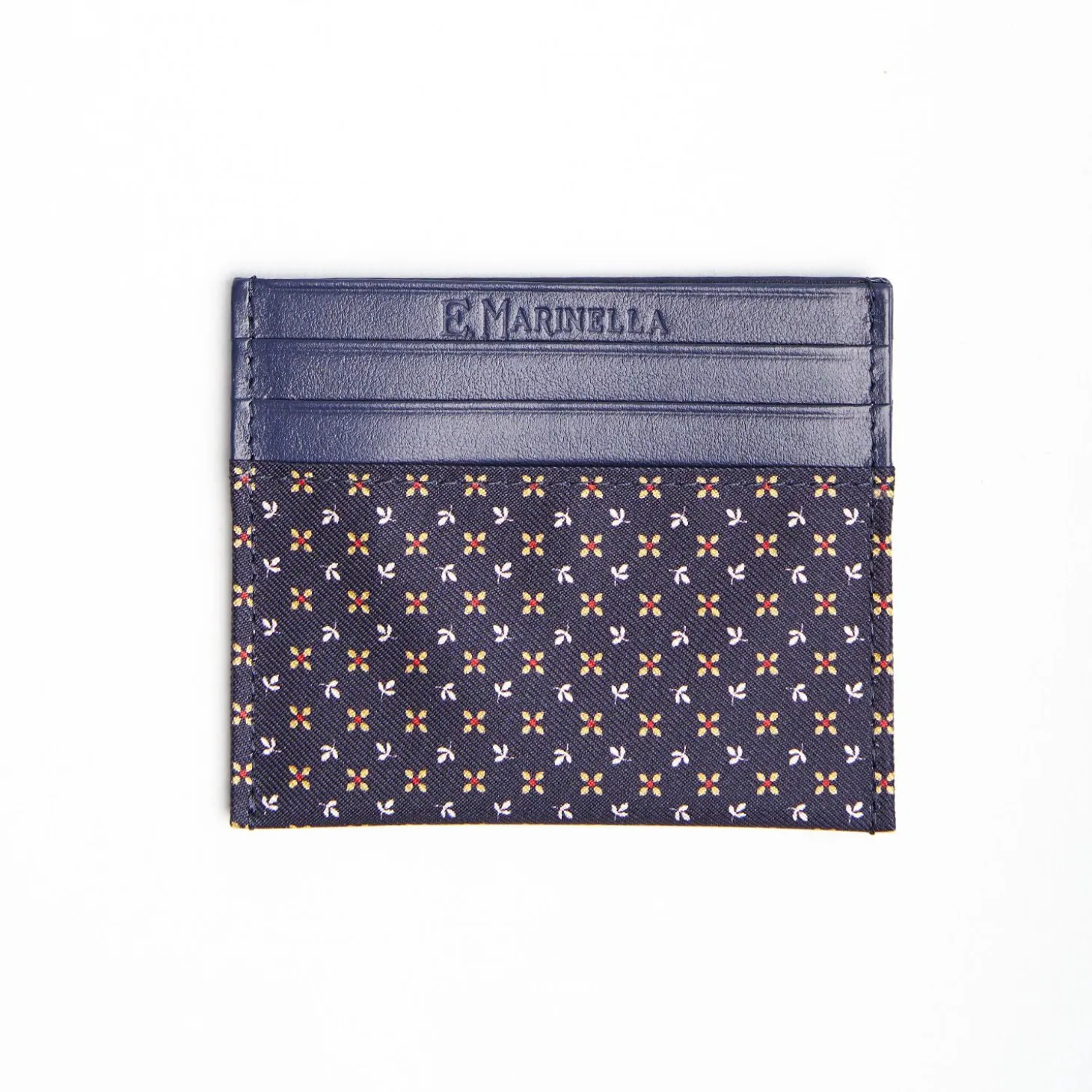 Dark Blue Silk And Leather Credit Card Holder - 5 Compartments