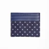 Dark Blue Silk And Leather Credit Card Holder 5 Compartments