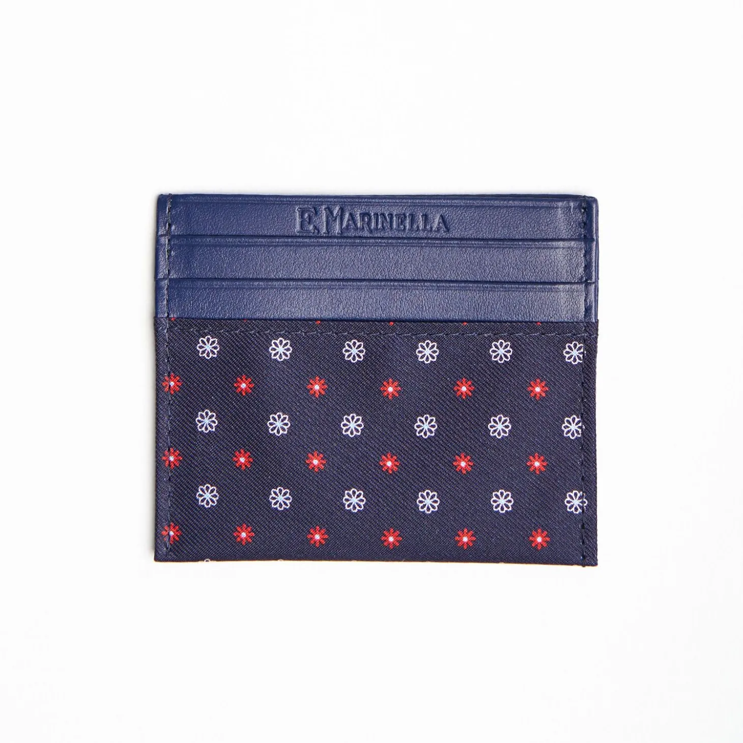 Dark Blue Silk And Leather Credit Card Holder 5 Compartments