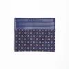 Dark Blue Silk And Leather Credit Card Holder 5 Compartments