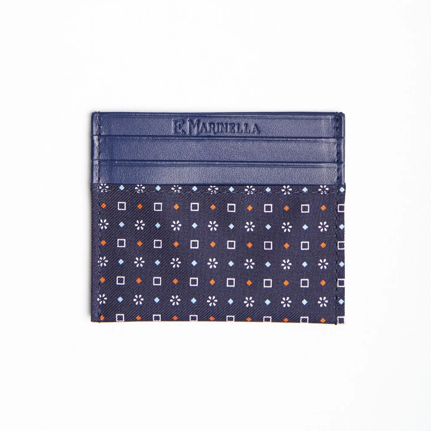 Dark Blue Silk And Leather Credit Card Holder 5 Compartments