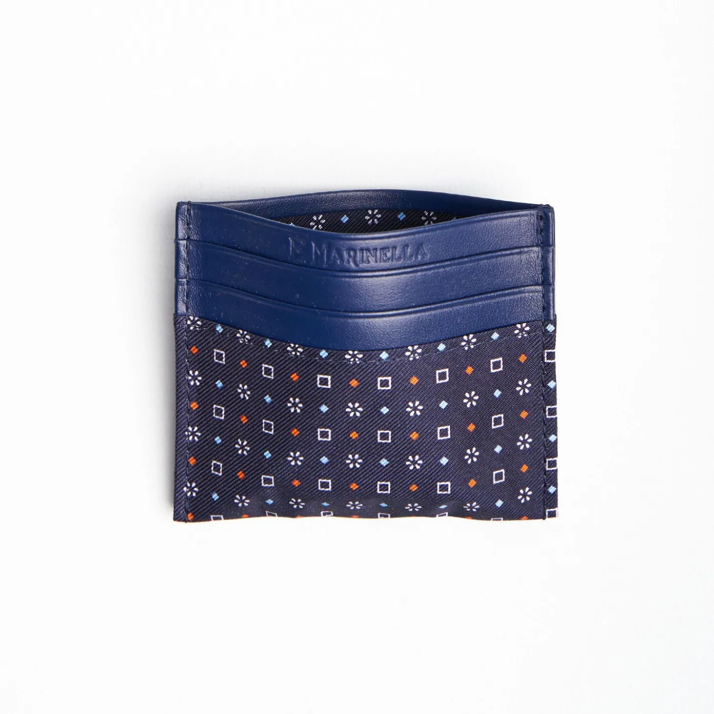 Dark Blue Silk And Leather Credit Card Holder 5 Compartments