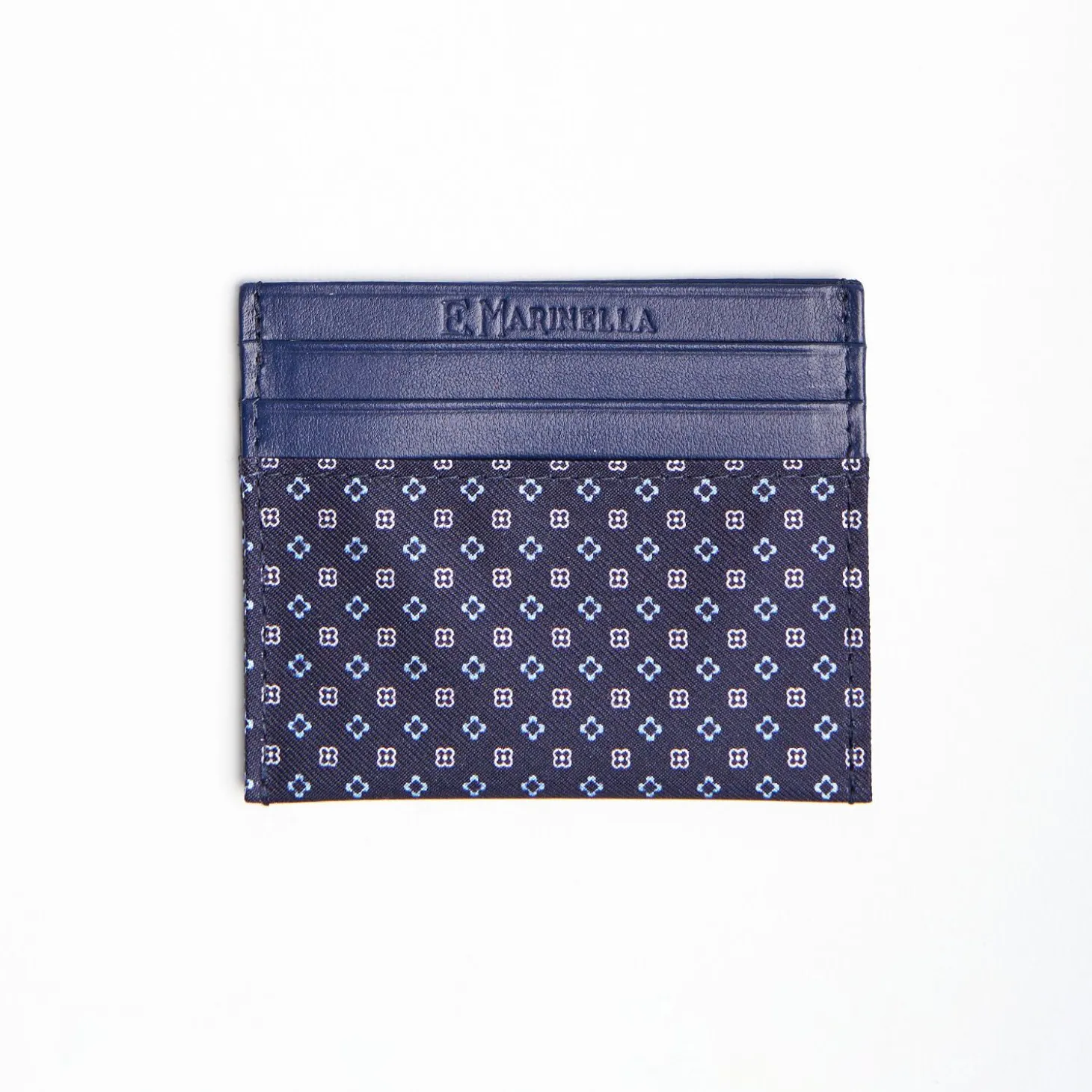 Dark Blue Silk And Leather Credit Card Holder 5 Compartments