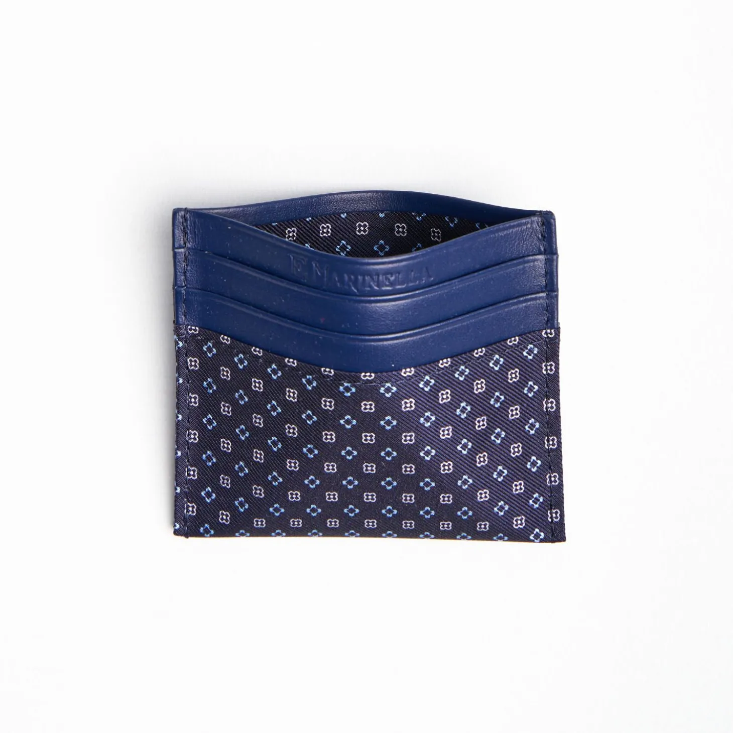 Dark Blue Silk And Leather Credit Card Holder 5 Compartments