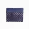 Dark Blue Silk And Leather Credit Card Holder 5 Compartments