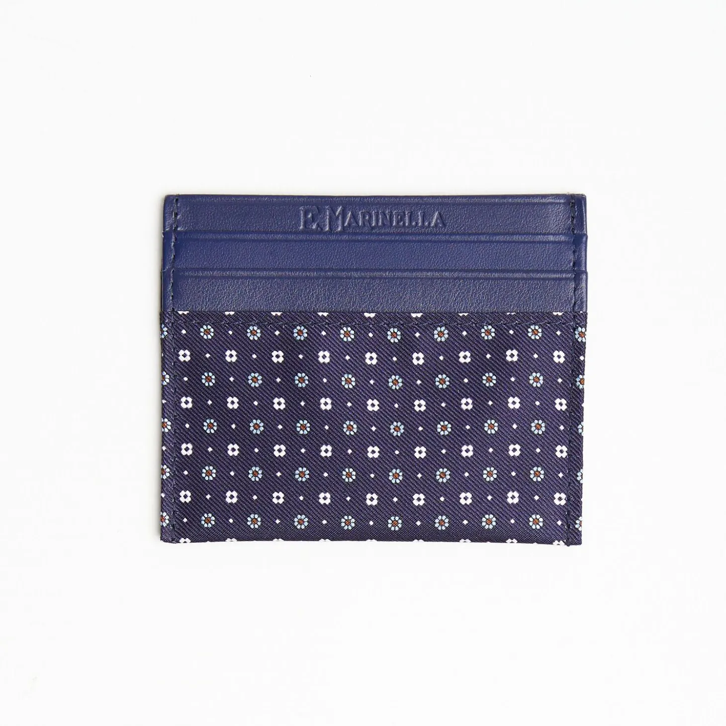 Dark Blue Silk And Leather Credit Card Holder 5 Compartments
