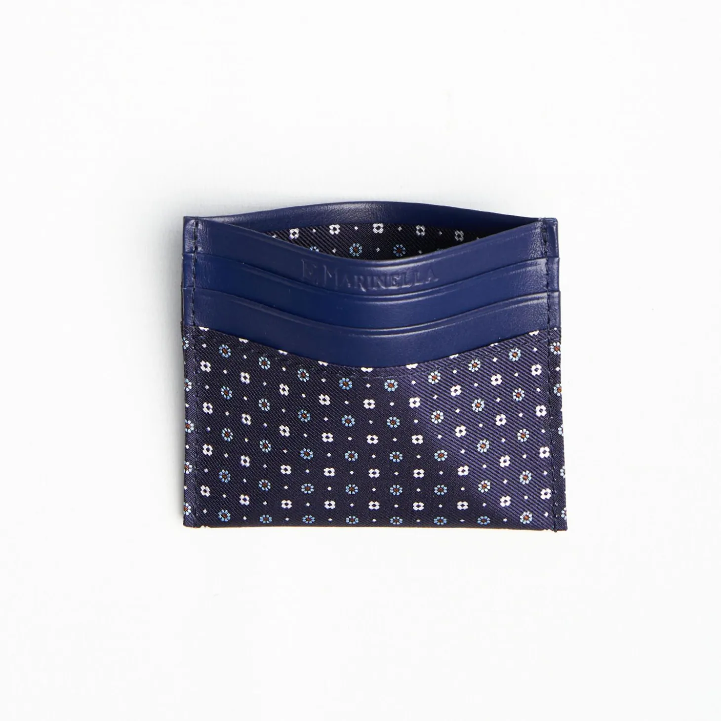 Dark Blue Silk And Leather Credit Card Holder 5 Compartments