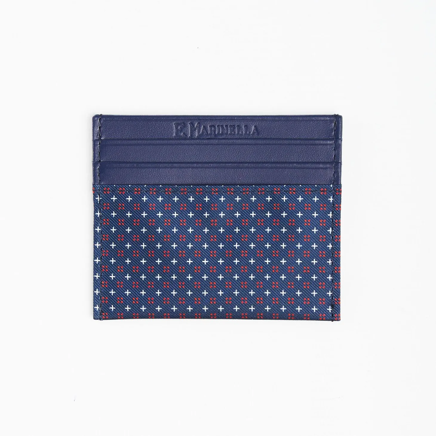 Dark Blue Silk And Leather Credit Card Holder - 5 Compartments