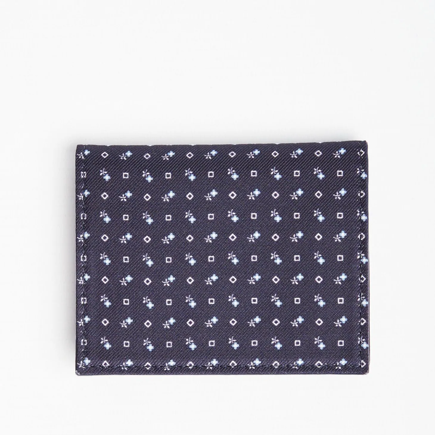 Dark Blue Silk And Leather Folding Card Holder - 10 Compartments