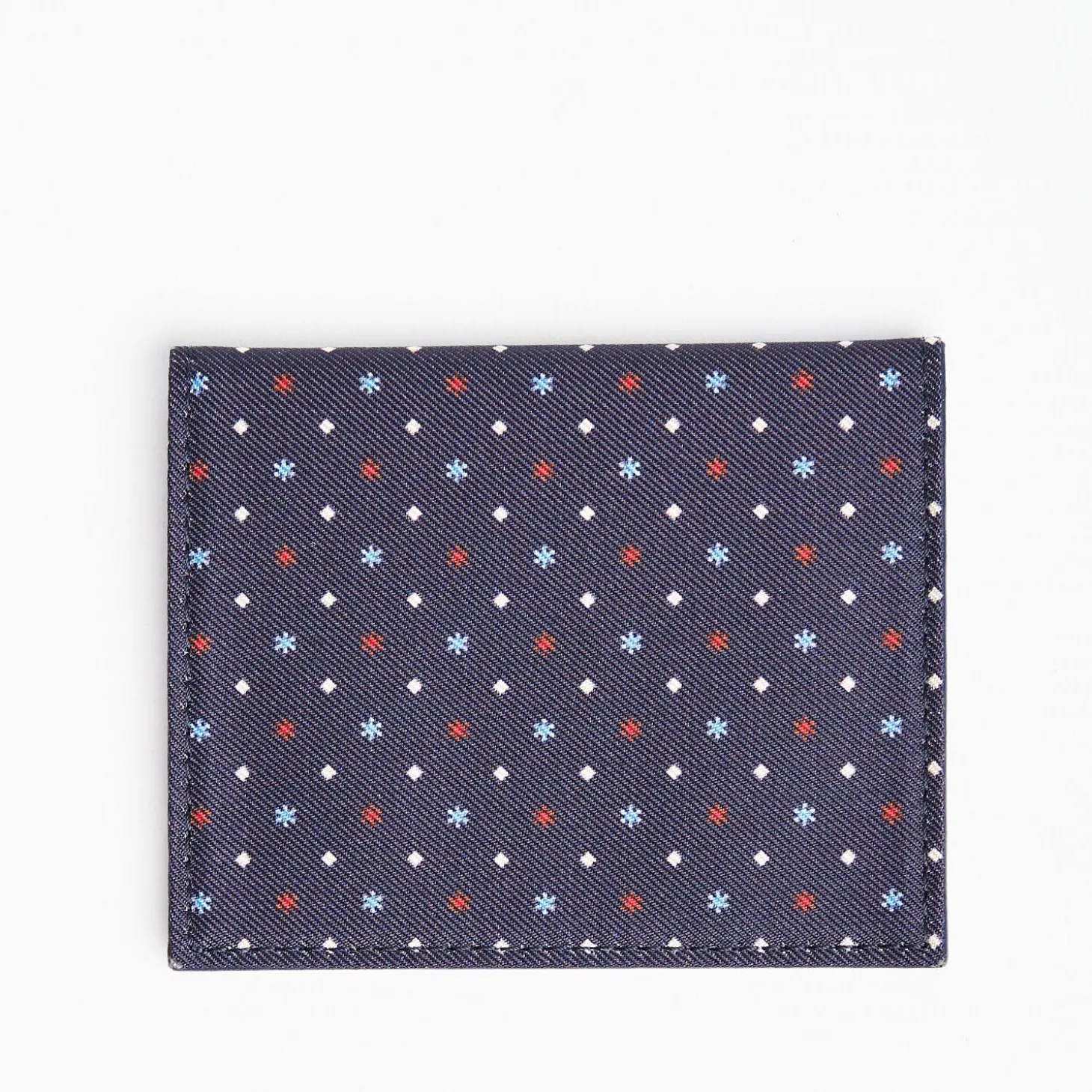 Dark Blue Silk And Leather Folding Card Holder - 10 Compartments