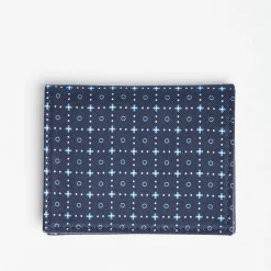 Dark Blue Silk And Leather Folding Card Holder - 10 Compartments