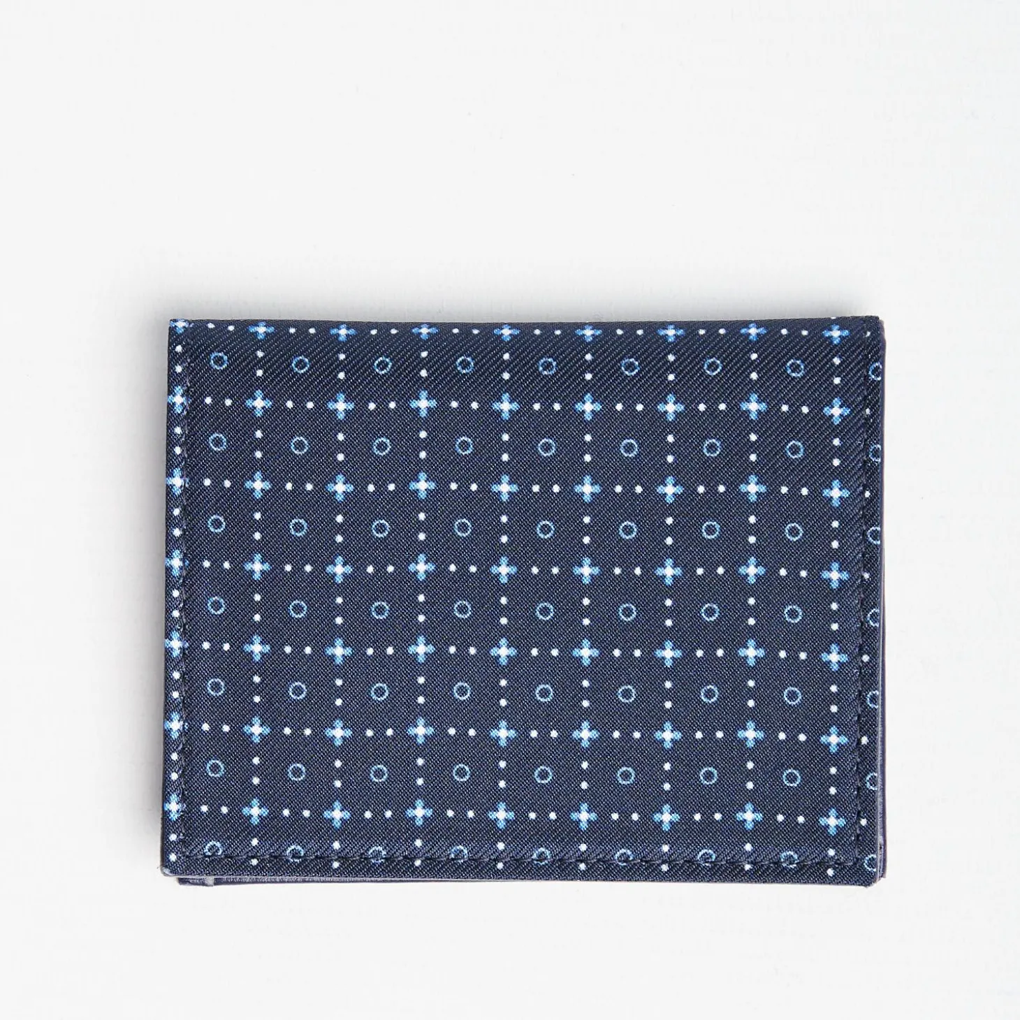 Dark Blue Silk And Leather Folding Card Holder - 10 Compartments